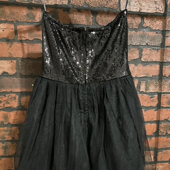 Forever 21 Sequin Top Sheer Mesh Bottom Mini Little Black Dress LBD, Small,Prom - Picture 4 of 5